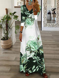 Momentlover Flower Print Contrast Color Wrap Loose V-Neck Maxi Dresses