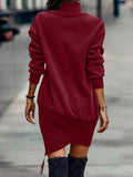 Momentlover Casual Long Sleeves Solid Color High-Neck Mini Dresses