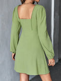 Momentlover Split-Joint Solid Color Puff Sleeves Long Sleeves Square-Neck Mini Dresses