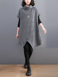 Momentlover Split-Joint Split-front Solid Color Asymmetric Short Sleeves Raglan Sleeve High-neck Mini Dresses Knitwear