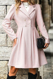 Momentlover Elegant Solid Buttons Fold Turn-back Collar Waist Skirt Dresses YE9976