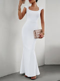 Momentlover Solid Color Sleeveless Skinny Square-Neck Maxi Dresses