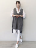 Momentlover Office Long Sleeves Solid Color Lapel Blouses Shirt Dress