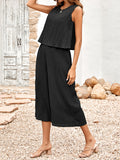 Momentlover Solid Color Wide Leg Sleeveless Round-neck Jumpsuits