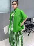 Momentlover Original Striped Irregularity Blouse Tops+Skirt Suits