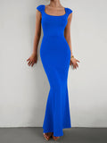 Momentlover Solid Color Sleeveless Skinny Square-Neck Maxi Dresses