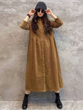 Momentlover Original Solid Corduroy Lapel Dress