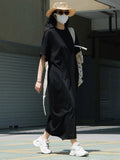 Momentlover Casual Short Sleeves Solid Color Round-Neck Maxi Dress