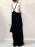 Momentlover Split-Joint Solid Color Sleeveless Loose V-Neck Overalls