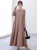 Momentlover Simple 6 Colors Plus Size Loose Long Sleeve Casual Dress