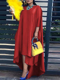 Momentlover High-Low Irregular Clipping Solid Color Round-Neck Maxi Dresses