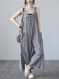 Momentlover Original Simple Casual Artistic Retro Plaid Wide Legs Jumpsuits