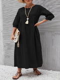 Momentlover 11 Colors Simple Round-Neck Solid Color Midi Dress