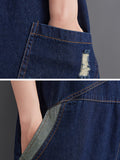 Momentlover Casual Denim Contrast Color Split-Joint Overalls