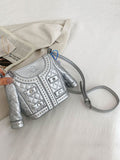 Momentlover Geometric Rhine Stones Zipper Crossbody Bags