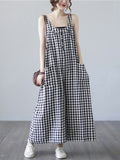 Momentlover Original Simple Casual Artistic Retro Plaid Wide Legs Jumpsuits