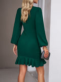 Momentlover Solid Color Falbala Puff Sleeves Long Sleeves Mini Dresses