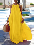 Momentlover Loose Sleeveless Solid Color Halter-Neck Maxi Dresses