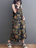 Momentlover Split-Joint Floral Printed Buttoned Wide Leg Oversize Overalls Ninth Pants