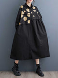 Momentlover Split-Joint Polka Dot Buttoned Asymmetric Loose Long Sleeves Lapel Midi Dresses