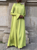 Momentlover Solid Color Loose Long Sleeves High-neck Maxi Dresses