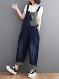 Momentlover Casual Denim Contrast Color Split-Joint Overalls