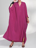 Momentlover V-Cut Solid Color Loose Batwing Sleeves Maxi Dresses