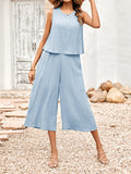 Momentlover Solid Color Wide Leg Sleeveless Round-neck Jumpsuits