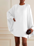 Momentlover Simple Long Batwing Sleeves Solid Color Round-Neck Mini Dresses