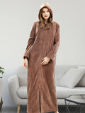 Momentlover Comfortable Hooded Zipper Warm Pajama Robe