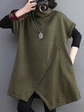 Momentlover Split-Joint Split-front Solid Color Asymmetric Short Sleeves Raglan Sleeve High-neck Mini Dresses Knitwear