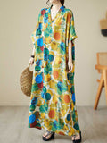 Momentlover Polka-Dot Contrast Color Loose Half Sleeves V-Neck Maxi Dresses