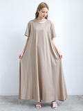 Momentlover Simple Loose Short Sleeves Solid Color Round-Neck Maxi Dresses