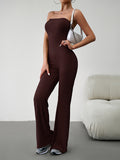 Momentlover Tied Solid Color Bandage Sleeveless High Waisted Tube Jumpsuits