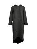 Momentlover Split-Joint Solid Color Drawstring Loose Long Sleeves Hooded Midi Dresses