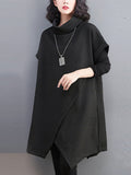 Momentlover Split-Joint Split-front Solid Color Asymmetric Short Sleeves Raglan Sleeve High-neck Mini Dresses Knitwear