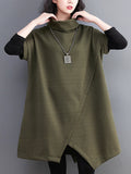 Momentlover Split-Joint Split-front Solid Color Asymmetric Short Sleeves Raglan Sleeve High-neck Mini Dresses Knitwear