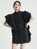 Momentlover Original Solid Color Detachable Falbala Black Mini Dress