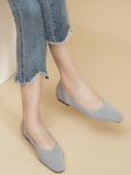 Momentlover V-Cut Square-Toe Split-Joint Solid Color Flat Shoes