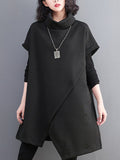 Momentlover Split-Joint Split-front Solid Color Asymmetric Short Sleeves Raglan Sleeve High-neck Mini Dresses Knitwear