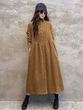 Momentlover Original Solid Corduroy Lapel Dress