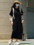 Momentlover Casual Short Sleeves Solid Color Round-Neck Maxi Dress