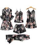 Momentlover Five Pieces Thin Floral Pajama Set