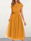 Momentlover Solid Color Short Sleeves Loose V-Neck Midi Dresses