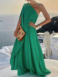 Momentlover Simple Asymmetric Solid Color One-Shoulder Maxi Dresses