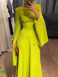 Momentlover Ruffle Sleeves Skinny Belted Solid Color Round-Neck Maxi Dresses