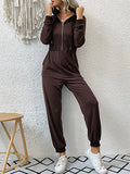 Momentlover Zipper Split-Joint Elasticity Skinny Hooded Jumpsuits