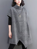 Momentlover Split-Joint Split-front Solid Color Asymmetric Short Sleeves Raglan Sleeve High-neck Mini Dresses Knitwear