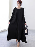 Momentlover Simple 6 Colors Plus Size Loose Long Sleeve Casual Dress