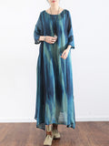 Momentlover Artistic Retro 2 Pieces Printed Round-Neck Loose Maxi Dress